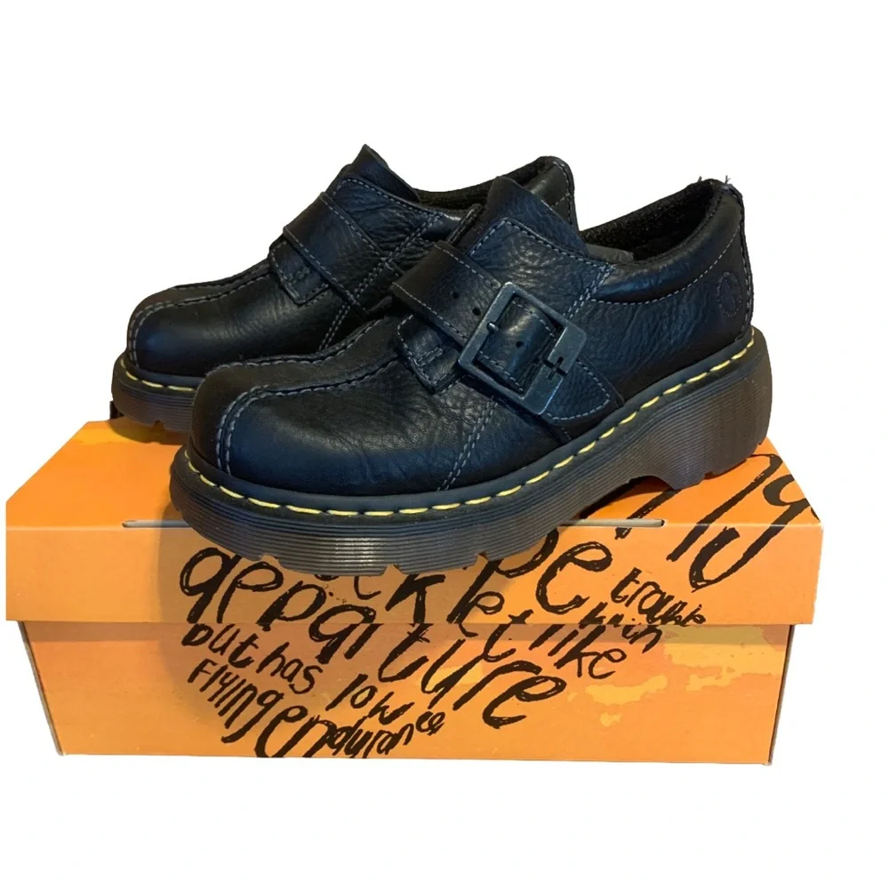 DR. MARTENS "CLUB MONK" VINTAGE Y2K 12282 BLACK LEATHER GUM SOLE LOAFER (6) - Picture 5 of 8